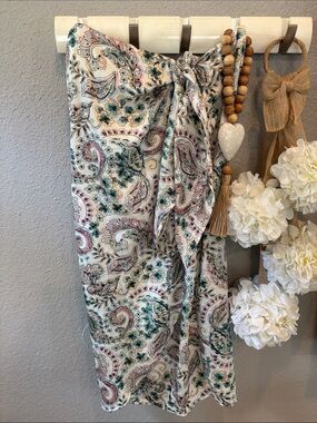 Satin Paisley Floral Tie-Waist Midi Skirt - Cream, Teal & Pink Vince Camuto